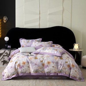High-quality cotton bed sheets exquisite single size printing purple quilt cover home textile bedding set manufacture