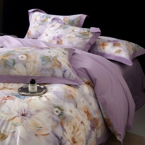 High-quality cotton bed sheets exquisite single size printing purple quilt cover home textile bedding set manufacture