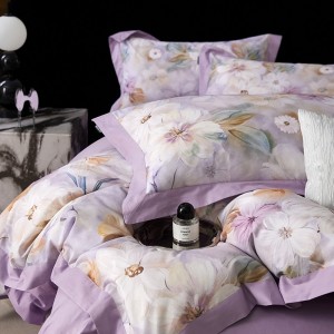 High-quality cotton bed sheets exquisite single size printing purple quilt cover home textile bedding set manufacture