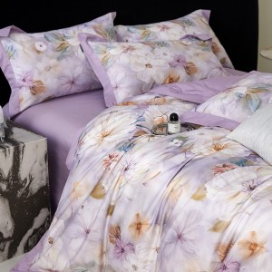 High-quality cotton bed sheets exquisite single size printing purple quilt cover home textile bedding set manufacture