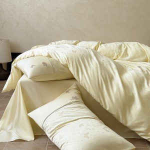 Hot-selling 4-pieces textile jacquard 2m/2.2m bedsheet flat sheets lyocell cotton quilt cover yellow bedding set manufacture