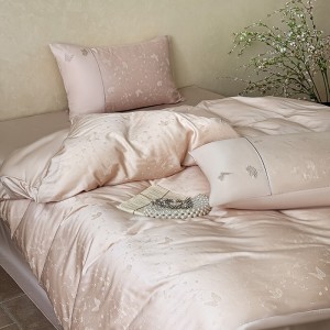 Hot-selling 4-pieces textile jacquard 2m/2.2m bedsheet flat sheets lyocell cotton quilt cover yellow bedding set manufacture
