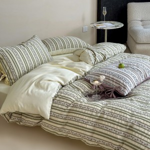 High-End jacquard comforter set bedsheets green cotton coverlets with 2 soft pillowslips bedding set supplier