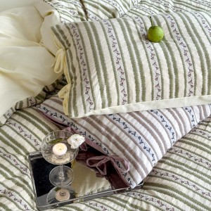 High-End jacquard comforter set bedsheets green cotton coverlets with 2 soft pillowslips bedding set supplier
