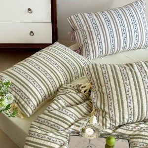 High-End jacquard comforter set bedsheets green cotton coverlets with 2 soft pillowslips bedding set supplier