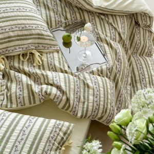 High-End jacquard comforter set bedsheets green cotton coverlets with 2 soft pillowslips bedding set supplier