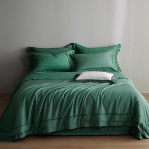 Simple style solid home textile cotton bed linen green duvet quilt comforter cover bedding set wholesaler