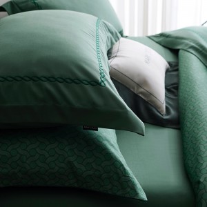 Simple style solid home textile cotton bed linen green duvet quilt comforter cover bedding set wholesaler