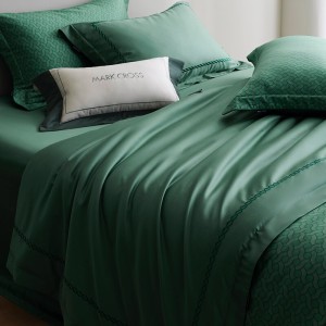 Simple style solid home textile cotton bed linen green duvet quilt comforter cover bedding set wholesaler