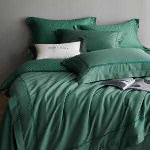 Simple style solid home textile cotton bed linen green duvet quilt comforter cover bedding set wholesaler