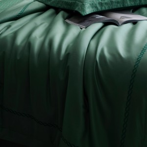 Simple style solid home textile cotton bed linen green duvet quilt comforter cover bedding set wholesaler
