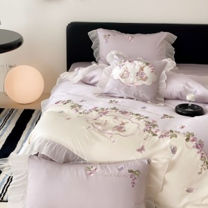 Embroidered duvet cover solid color fitted flat sheets 2m/2.2m double bedsheet purple lyocell pillowslip queen king size bedding set