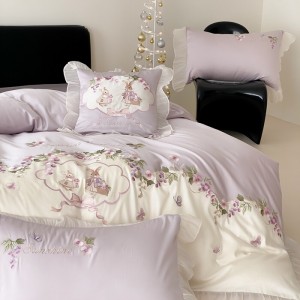 Embroidered duvet cover solid color fitted flat sheets 2m/2.2m double bedsheet purple lyocell pillowslip queen king size bedding set