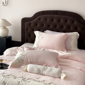 Hot selling embroidery cotton 4-pieces textile ODM coverlets pink bedsheets simple style bed linen bedding set wholesaler