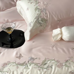 Hot selling embroidery cotton 4-pieces textile ODM coverlets pink bedsheets simple style bed linen bedding set wholesaler