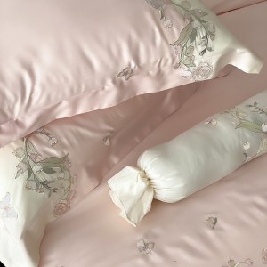 Hot selling embroidery cotton 4-pieces textile ODM coverlets pink bedsheets simple style bed linen bedding set wholesaler