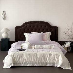 Hot selling embroidery cotton 4-pieces textile ODM coverlets pink bedsheets simple style bed linen bedding set wholesaler