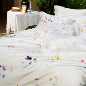 Hot-selling 4-pieces textile leaves printing 2m/2.2m bedsheet flat sheets 1.8m white cotton quilt cover premium bedding set manufacture