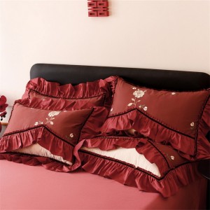 Wedding cotton bed linen exquisite king size house embroidery comforter cover red bedroom bedding set wholesaler