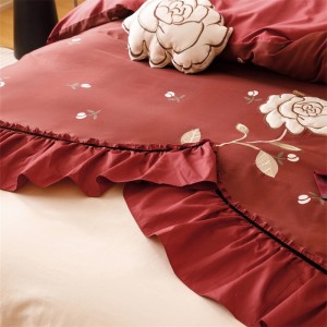 Wedding cotton bed linen exquisite king size house embroidery comforter cover red bedroom bedding set wholesaler