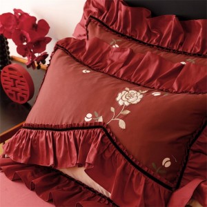 Wedding cotton bed linen exquisite king size house embroidery comforter cover red bedroom bedding set wholesaler