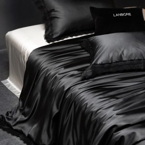 Wholesale high-end pillowcases black comforter set solid color bed linen fitted sheets 2m/2.2m lyocell cotton bedding set for adults