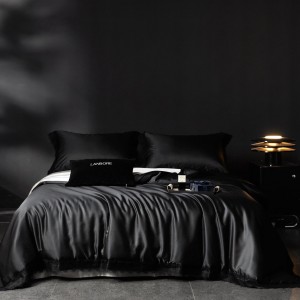 Wholesale high-end pillowcases black comforter set solid color bed linen fitted sheets 2m/2.2m lyocell cotton bedding set for adults