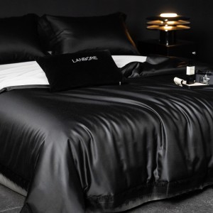Wholesale high-end pillowcases black comforter set solid color bed linen fitted sheets 2m/2.2m lyocell cotton bedding set for adults