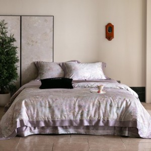 Hot selling purple quilt cover printing fitted sheets flat sheet lyocell cotton home textile 4-pieces bedding set supplier