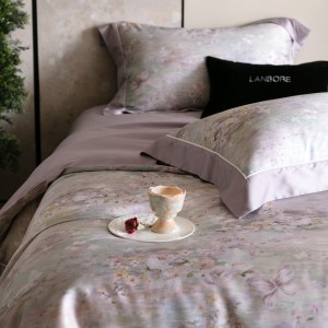 Hot selling purple quilt cover printing fitted sheets flat sheet lyocell cotton home textile 4-pieces bedding set supplier