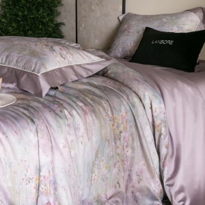 Hot selling purple quilt cover printing fitted sheets flat sheet lyocell cotton home textile 4-pieces bedding set supplier