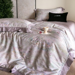 Hot selling purple quilt cover printing fitted sheets flat sheet lyocell cotton home textile 4-pieces bedding set supplier