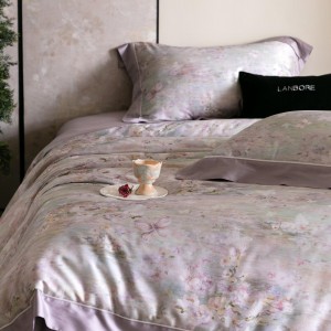 Hot selling purple quilt cover printing fitted sheets flat sheet lyocell cotton home textile 4-pieces bedding set supplier