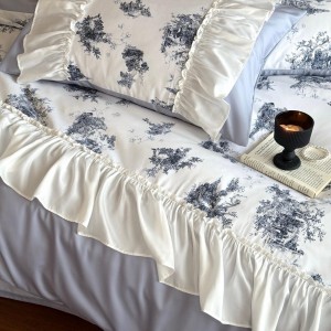 Wholesale high-end pillowcases blue comforter set soft bed linen fitted sheets 2m/2.2m printing bedding set for adults