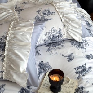 Wholesale high-end pillowcases blue comforter set soft bed linen fitted sheets 2m/2.2m printing bedding set for adults