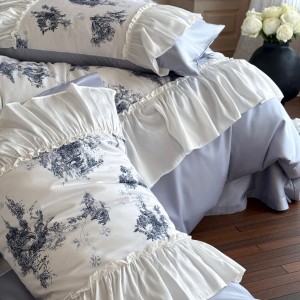 Wholesale high-end pillowcases blue comforter set soft bed linen fitted sheets 2m/2.2m printing bedding set for adults