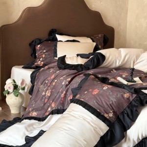 Summer cool red quilt cover digital printing fitted sheets flat sheet lyocell home textile 4-pieces bedding set supplier