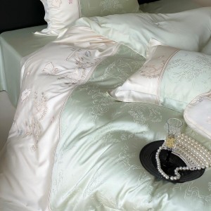 French style embroidery home textile lyocell bed linen green duvet quilt comforter cover bedding set wholesaler
