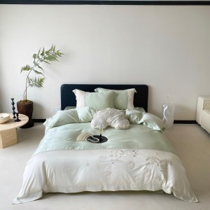 French style embroidery home textile lyocell bed linen green duvet quilt comforter cover bedding set wholesaler