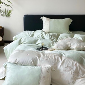 French style embroidery home textile lyocell bed linen green duvet quilt comforter cover bedding set wholesaler