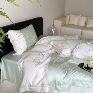 French style embroidery home textile lyocell bed linen green duvet quilt comforter cover bedding set wholesaler