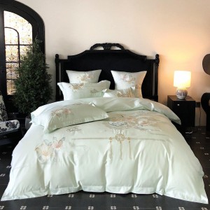 High Quality 100S Australia Cotton Duvet Sheet Set 1 Duvet Cover and 2 Pillow Shams Green Embroidery King US Size 300TC Portable and Folded Features