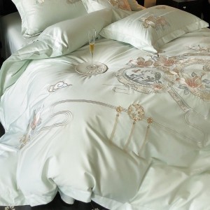High Quality 100S Australia Cotton Duvet Sheet Set 1 Duvet Cover and 2 Pillow Shams Green Embroidery King US Size 300TC Portable and Folded Features