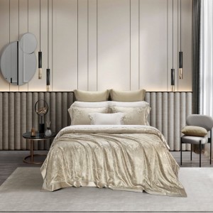 Luxury Jacquard Quilt Cover Pillowcases Queen King Bed Sheets 4PCS Bed Set Home Textile 100% Mulberry Silk Champagne Gold Bedding Set