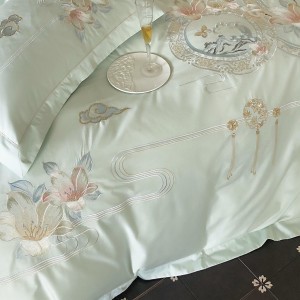 High Quality 100S Australia Cotton Duvet Sheet Set 1 Duvet Cover and 2 Pillow Shams Green Embroidery King US Size 300TC Portable and Folded Features