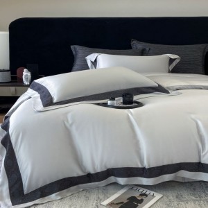 Luxury Silver Embroidery Duvet Comforter Quilt Cover Queen King Bed Sheets Breathable Bed Linen Lyocell Cotton Bedding Set