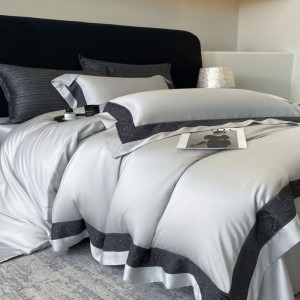 Luxury Silver Embroidery Duvet Comforter Quilt Cover Queen King Bed Sheets Breathable Bed Linen Lyocell Cotton Bedding Set