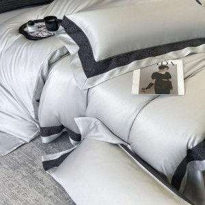 Luxury Silver Embroidery Duvet Comforter Quilt Cover Queen King Bed Sheets Breathable Bed Linen Lyocell Cotton Bedding Set