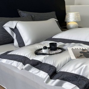Luxury Silver Embroidery Duvet Comforter Quilt Cover Queen King Bed Sheets Breathable Bed Linen Lyocell Cotton Bedding Set