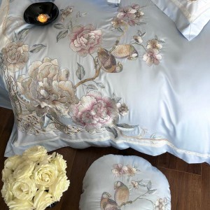 Luxury Custom 100S Australia Cotton Comforter Linen Embroidery Duvet Cover Sets Soft Blue Breathable Zipper Closure Quality Home Bedding Set